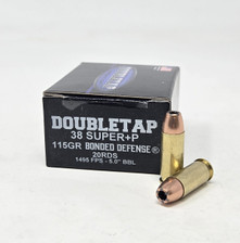 DoubleTap 38 Super +P Ammunition Bonded Defense 38S115BD20 115 Grain Jacketed Hollow Point 20 Rounds