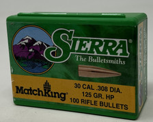 Sierra 30 Cal (.308 Dia) Reloading Bullets Matchking SRAA2121 125 Grain Flat Base Hollow Point 100 Pieces