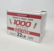 Winchester 22 LR Ammunition Target & Small Game 22LR1KHP 36 Grain Copper Plated Hollow Point BULK 1000 Rounds