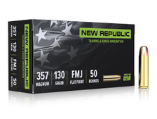 New Republic 357 Mag Ammunition Training & Range NR35713050 130 Grain Flat Point Full Metal Jacket 50 Rounds