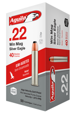 Aguila 22 Winchester Magnum Ammunition Silver Eagle 1B222400 40 Grain Jacketed Soft Point 50 rounds