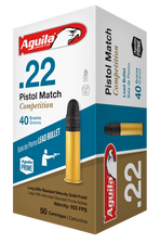 Aguila 22LR Ammunition Pistol Match 1B222516 40 Grain Lead Round Nose 50 rounds