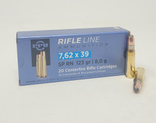 Prvi PPU 7.62x39mm Ammunition PP76239S 123 Grain Round Nose Soft Point Brass 20 rounds