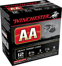 Winchester 12 Gauge Ammunition AAM129 Heavy Target Load 2-3/4" 1-1/8 oz #9 Shot 1200fps CASE 250 rounds