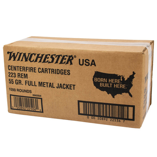 Winchester 223 Rem Ammunition USA223LKY 55 Grain Full Metal Jacket CASE 1000 Rounds