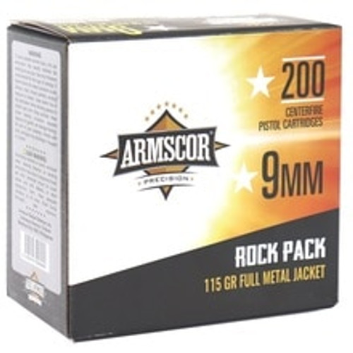 Armscor 9mm Luger Ammunition ARM50044 115 Grain Full Metal Jacket Rock Pack 200 Rounds