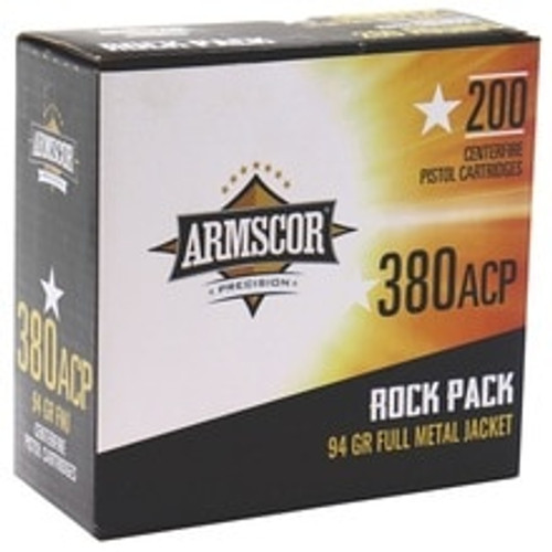 Armscor 380 Auto Ammunition ARM50346 94 Grain Full Metal Jacket Rock Pack 200 Rounds