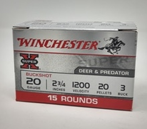 Winchester 20 Gauge Ammunition XB203VP 2-3/4" #3  Buck Shot 20 Pellets 1200fps 15 Rounds