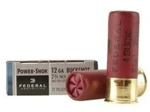 Federal 12 Gauge Ammunition Power-Shok F1274B 2-3/4" 27 Pellet #4 Buckshot 1325fps 5 rounds