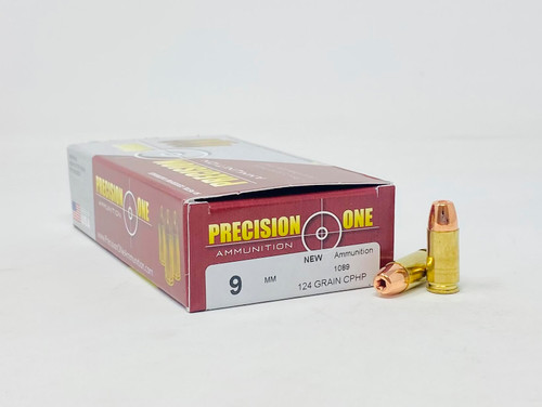 Precision One 9mm Luger Ammunition PONE1334 124 Grain Copper Plated Hollow Point 50 Rounds