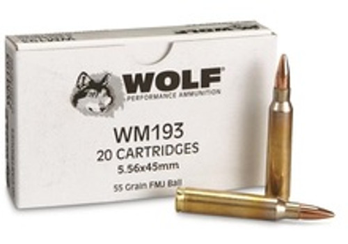 Wolf 5.56x45mm NATO Ammunition WPAWM193FMJ WM193 55 Grain Full Metal Jacket 20 Rounds