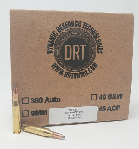 DRT 243 Win Ammunition DRT243SP100 80 Grain Soft Point 100 Rounds