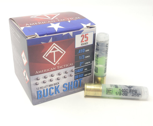 American Tactical 410 Bore Ammunition ATIAC410BBB 2-1/2" 1/3oz 1400 FPS BBB Buck Shot 25 Rounds