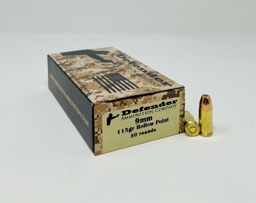 Defender 9mm Ammunition DEF9MM115HPN 115 Grain Hollow Point 50 Rounds