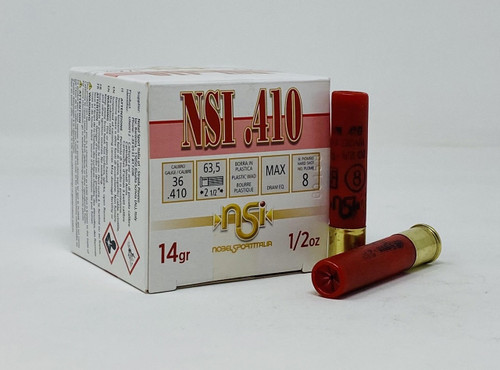 Nobel Sport Italia 410 Bore Ammunition ANS4128CASE 2-1/2" 8 Shot 1/2 oz CASE 250 Rounds