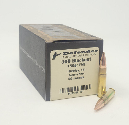 Defender 300 Blackout Ammunition DEF300BLK150N 150 Grain Full Metal Jacket 50 Rounds