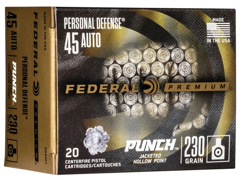 Federal 45 Auto Ammunition PD45P1 230 Grain Punch Jacketed Hollow Point 20 Rounds