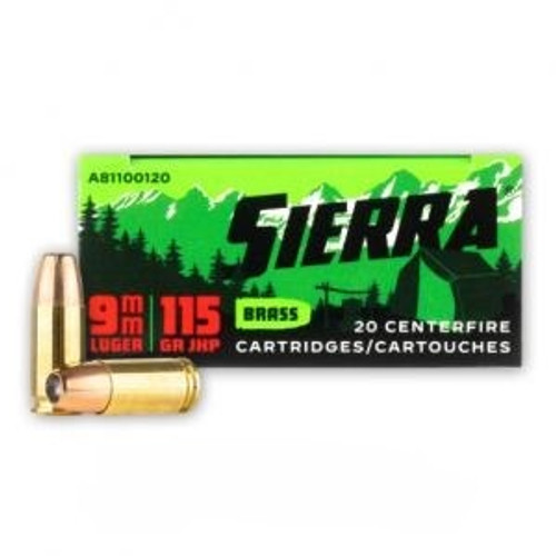 Sierra Outdoor Master 9mm Luger Ammunition SRAA81100120 115 Grain Jacketed Hollow Point 20 Rounds