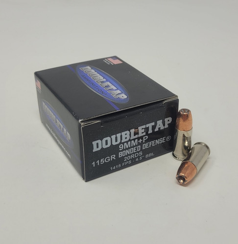 Double Tap 9mm +P Ammunition DT9MM115BD20 115 Grain Bonded Defense Hollow Point 20 Rounds