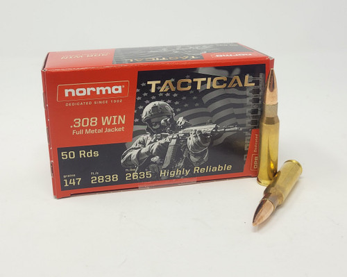 Norma Tactical 308 Win Ammunition NORMA2422027 147 Grain Full Metal Jacket 50 Rounds