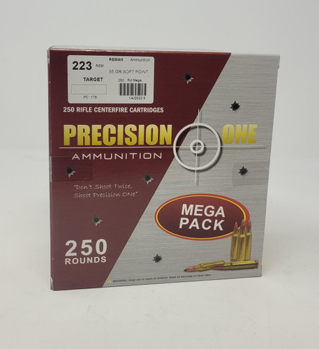 Precision One 223 Rem *REMAN* Ammunition PONE175 55 Grain Soft Point Mega Pack 250 Rounds