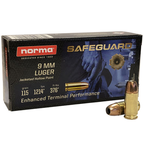 Norma 9mm Safeguard Ammunition 115 Grain Jacketed Hollow Point 50 Rounds