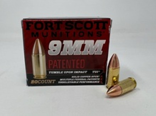 Fort Scott Munitions 9mm Luger Ammunition FSM9MM080SCV 80 Grain Solid Copper Spun 20 Rounds
