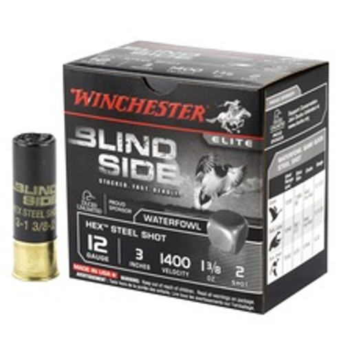 Winchester 12 Gauge Blindside Ammunition SBS1232 3" 1-3/8 oz Steel #2 Shot 1400fps 25 Rounds