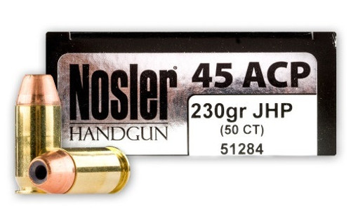 Nosler 45 Auto Ammunition Match Grade 51284 230 Grain Hollow Point 50 Rounds