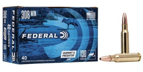 Federal American Eagle 308 Win Ammunition AE308130VP 130 Grain Varmint & Predator Jacketed Hollow Point 40 Rounds