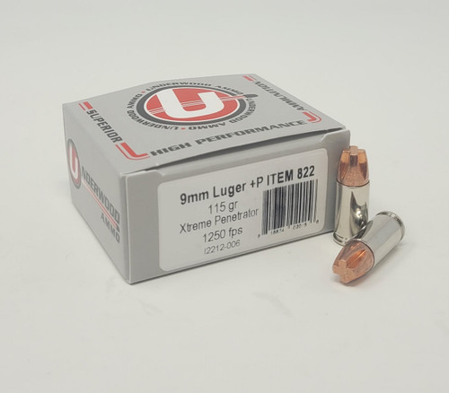 Underwood 9mm Luger +P Ammunition UW822 115 Grain Xtreme Penetrator 20 Rounds