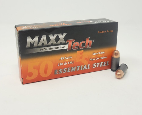 Maxxtech Essential Steel 45 Auto Ammunition MTES452300 230 Grain Full Metal Jacket 50 Rounds