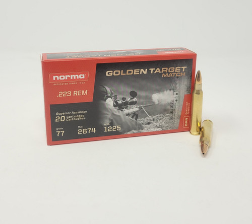 Norma Golden Target 223 Rem Ammunition NORMA2423552 77 Grain Hollow Point Match 20 Rounds