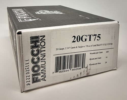 Fiocchi 20 Gauge Ammunition FI20GT75CASE 2-3/4" 7/8 oz 7-1/2 Shot CASE 250 Rounds