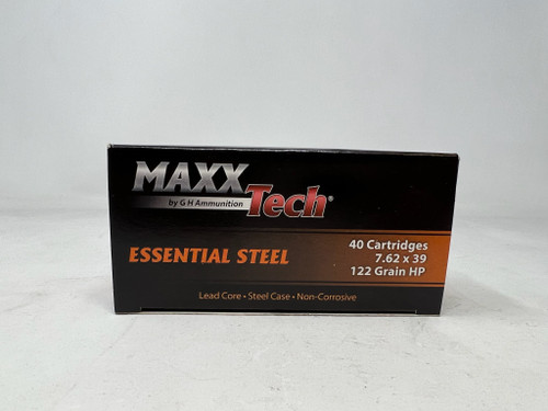 Maxxtech Essential Steel 7.62x39mm Ammunition MTES76212 122 Grain Hollow Point Steel Case 40 Rounds