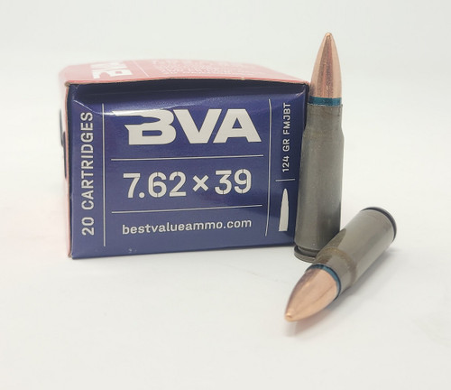 BVA 7.62x39mm Ammunition AM3412ECASE Steel Case 124 Grain Full Metal Jacket 1000 Rounds