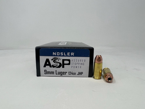 Nosler 9mm Luger Ammunition NOS51054 124 Grain ASP Jacketed Hollow Point 50 Rounds