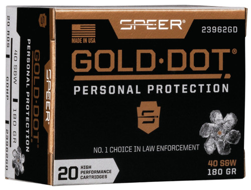 Speer 40 S&W Ammunition CCI23962GD 180 Grain Gold Dot Hollow Point 20 Rounds