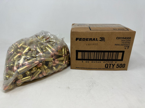 Federal 9mm Luger Ammunition C9115A500 115 Grain Full Metal Jacket 500 Rounds