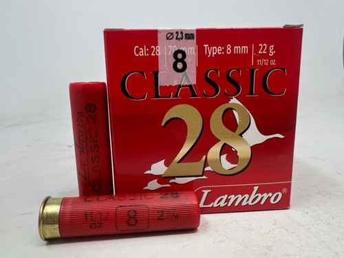 Lambro 28 Gauge Ammunition LAM28G8CASE #8 Shot 2-3/4" 11/12oz CASE 250 Rounds