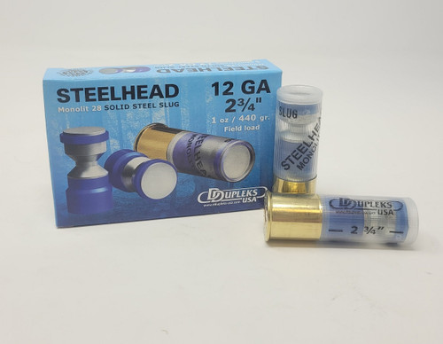 DDupleks 12 Gauge Ammunition Steelhead DD12M28 2-3/4" Monolit 28 Solid Steel Slug 1oz 1460fps 5 Rounds