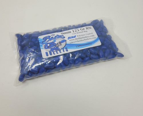 The Blue Bullets 9mm (.355 Dia) Reloading Bullets BB9125RN 125 Grain Polymer Coated Round Nose 250 Pieces