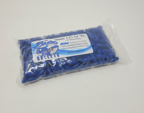 The Blue Bullets 9mm (.355 Dia) Reloading Bullets BB9135TC 135 Grain Polymer Coated Truncated Cone 250 Pieces