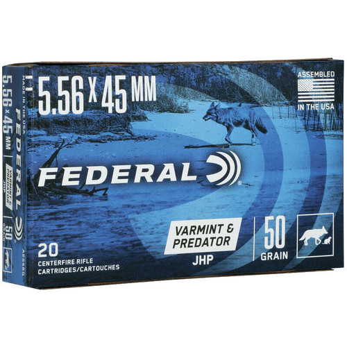 Federal 5.56x45mm NATO Varmint & Predator Ammunition AE556G 50 Grain Jacketed Hollow Point 20 Rounds