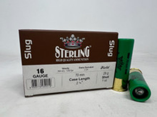 Sterling 16 Gauge Ammunition STRLG16GSLUG 2-3/4" Slug 1oz 1295fps 10 Rounds