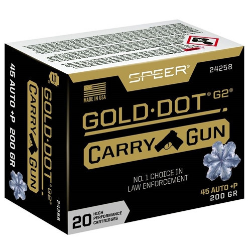 CCI Speer Gold Dot 45 Auto +P Ammunition CCI24258 200 Grain Hollow Point 20 Rounds