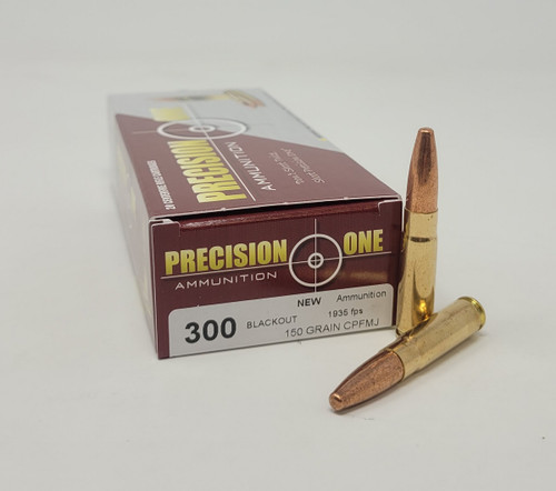 Precision One 300 Blackout Ammunition PONE1449 150 Grain Copper Plated Full Metal Jacket 20 Rounds