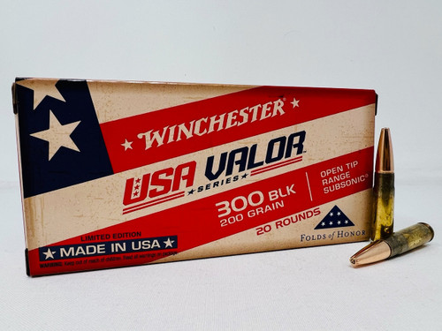 Winchester 300 AAC Blackout Ammunition USA Valor Series USAV300BX 200 Grain Open Tip Range Subsonic 20 Rounds