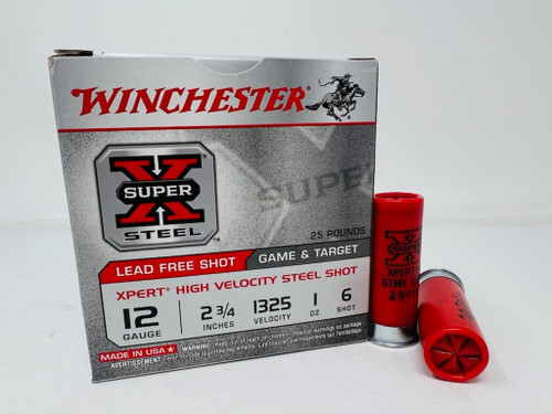 Winchester 12 Gauge Ammunition Super-X Steel Lead Free WE12GT6 2-3/4" #6 Shot 1oz 1325fps 25 Rounds