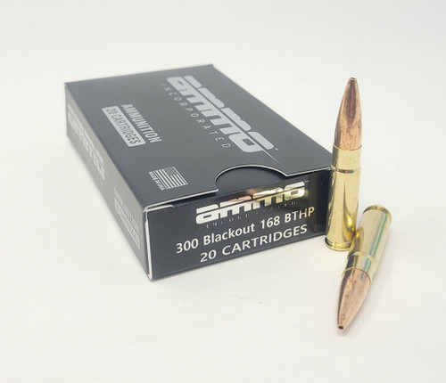 Ammo Inc 300 AAC Blackout Ammunition AI300B168BTHP-A20 168 Grain Boat Tail Hollow Point 20 Rounds